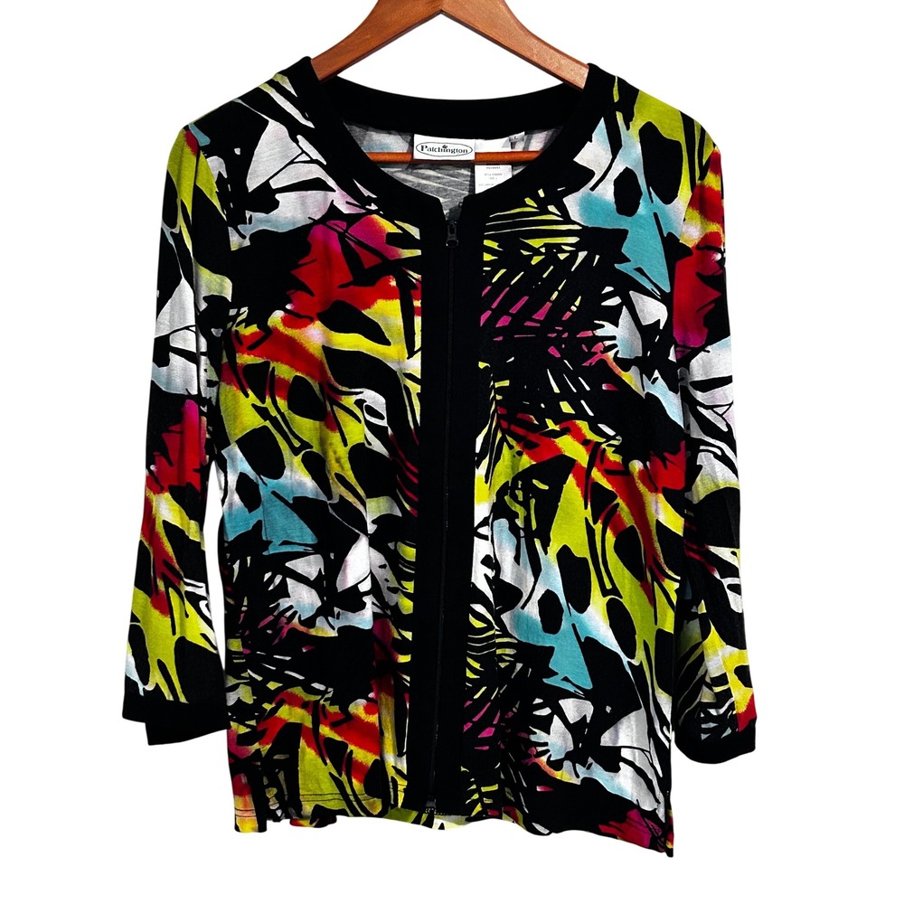 Vintage Patchington Zip Up Women's Knit Jacket‎ Paint Splatter Effect Size Large